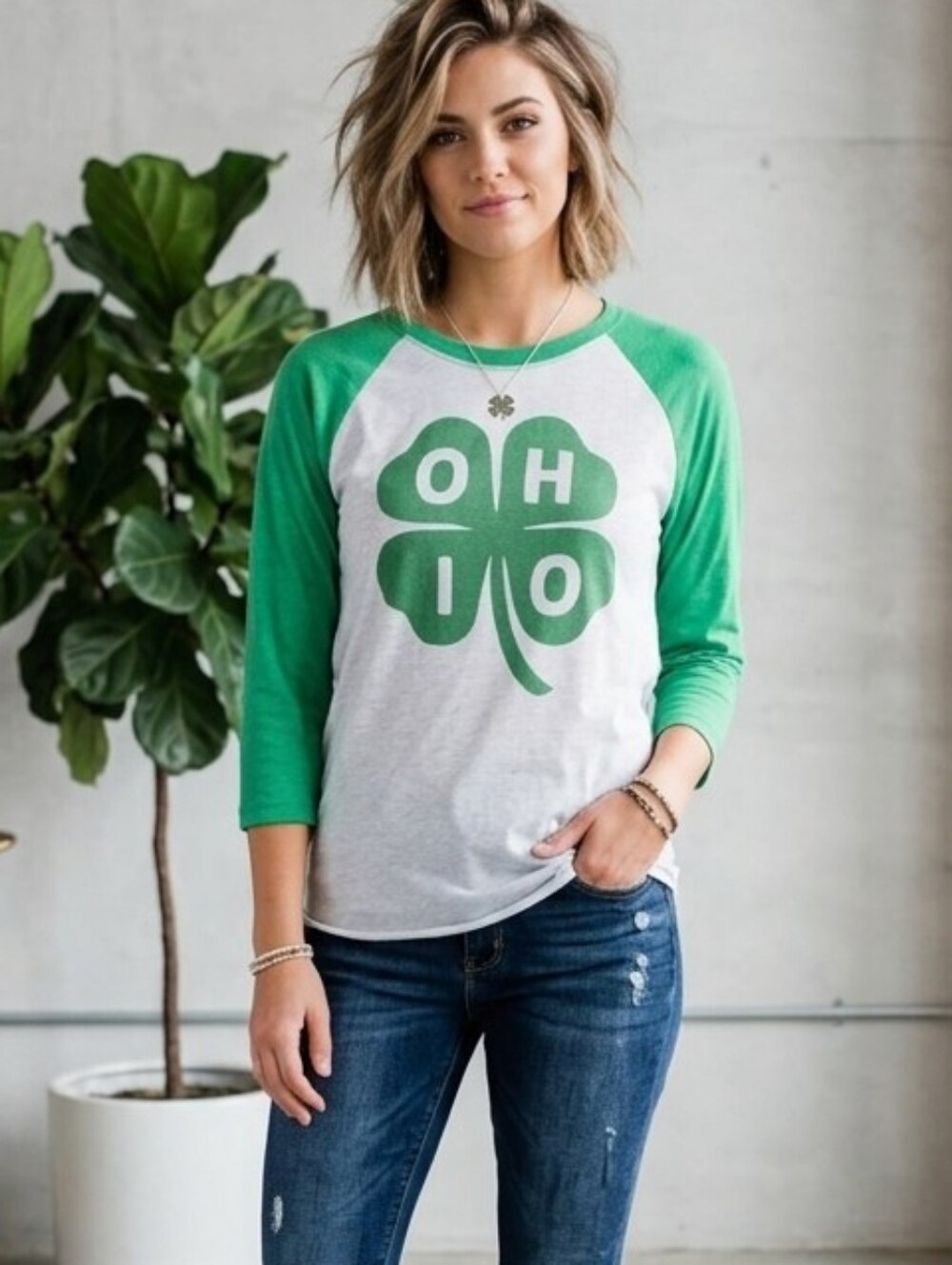 Next Level Ohio St. Paddy's Day Raglan Shamrock Graphic Tee